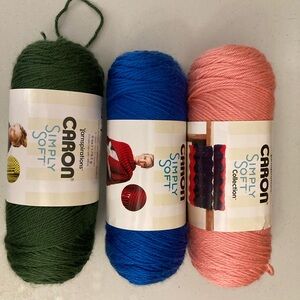 Caron Simply Soft Yarn Bundle - Green, Blue, Pink